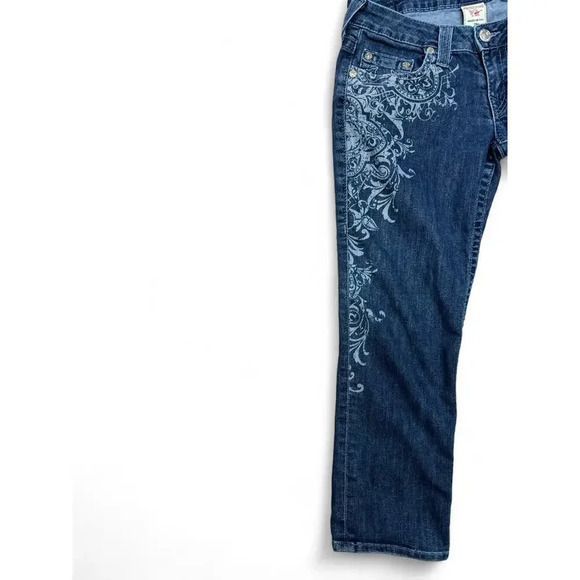 True Religion Catherdral Floral Print Capris Low Rise Cropped Jeans Size 27 - Picture 3 of 10